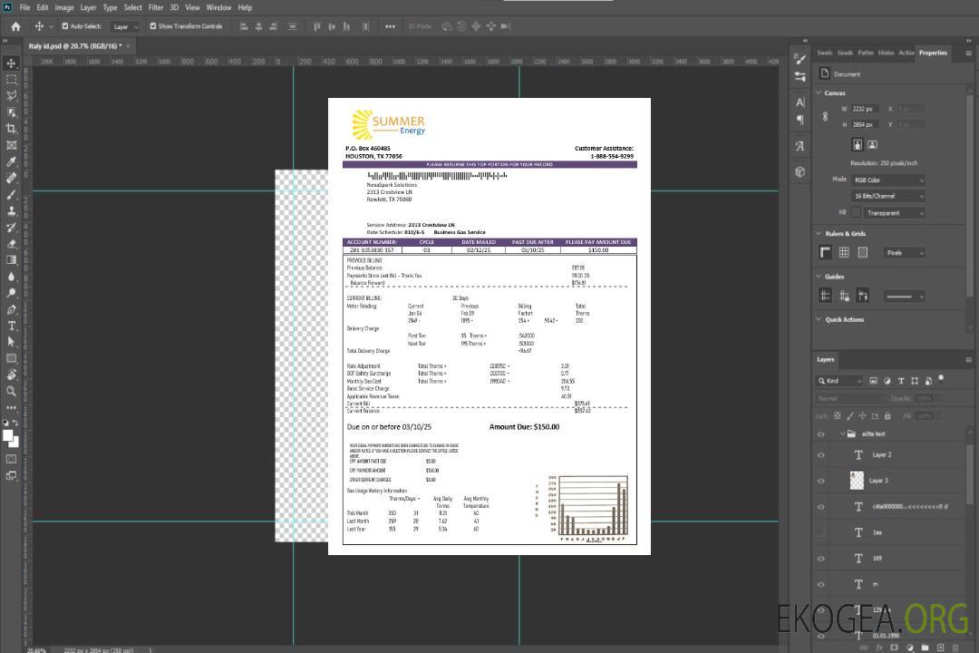 USA Texas Summer Energy Modèle de facture de services publics facile à remplir aux formats Word et PDF template